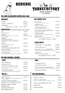 Menu coffee shop la torrefactory tourcoing